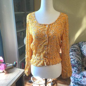 NEW WITH TAGS yellow floral cinched waist top
